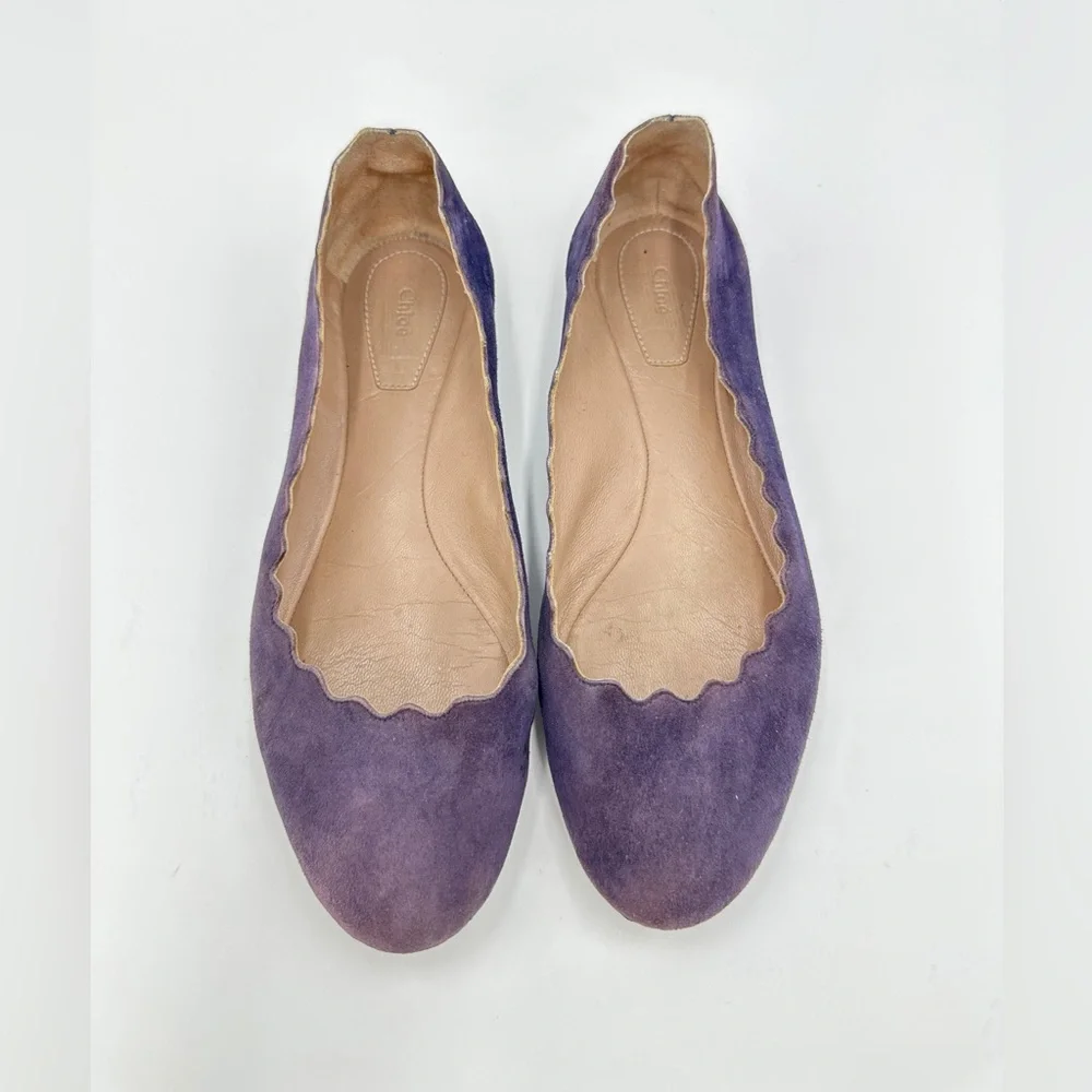 Chloé Suede Scalloped Accent‎ Ballet Flats suede purple ballerina 37.5 US 7.5